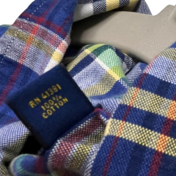 Ralph Lauren Men's Large Button Down Long Sleeve Plaid Shirt Blue Flesh Pony - Picture 6 of 7